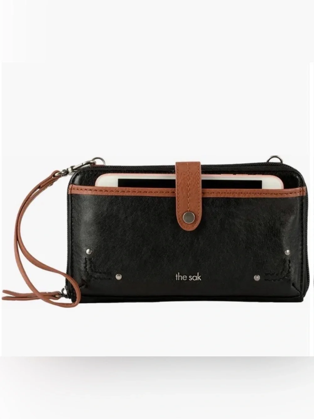 The Sak Smartphone Black and Brown Leather Wristlet